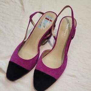 Marc Fisher Two-Tone Slingback Pumps in Magenta and Black Sz11